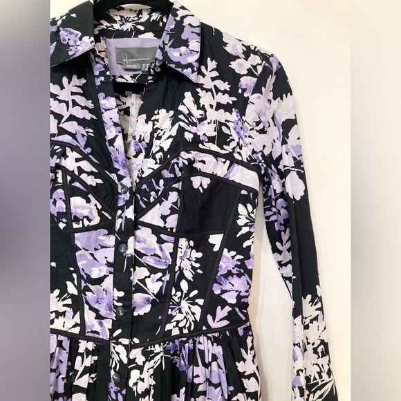 Anthropologie Corset Shirt Dress Womens NWT Size 4 Petite Purple Floral Pockets - Picture 3 of 10